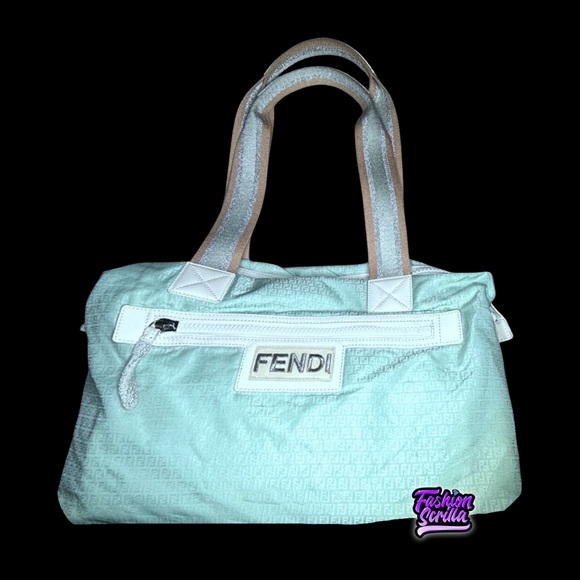Fendi Monogram Blue Green Logo Nylon Beach Bag - Picture 16 of 16